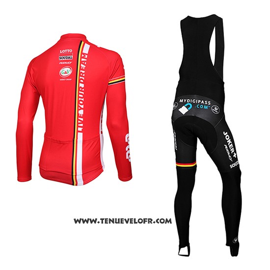 2015 Maillot Ciclismo Lotto Soudal Rouge et Blanc Manches Longues et Cuissard